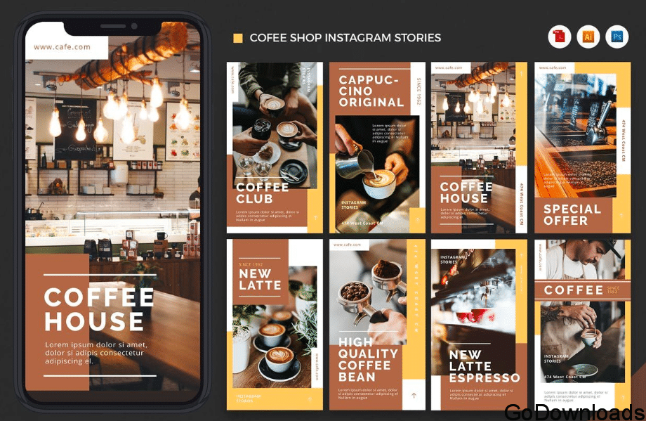 Coffee Shop Instagram Stories AI and PSD Free Download