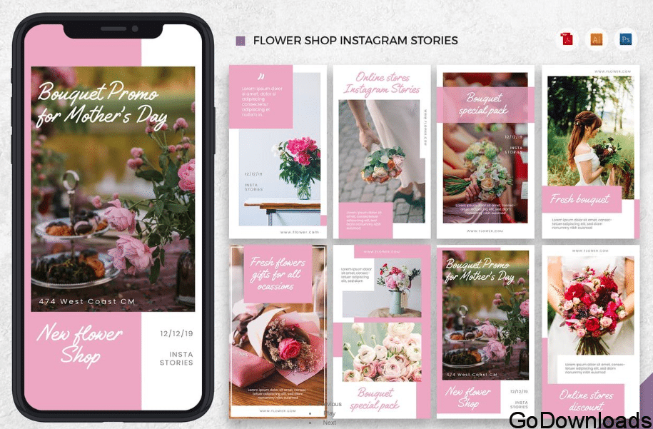 Flower Shop Instagram Stories AI and PSD Free Download