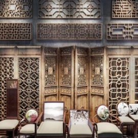 Single chair solid wood carved screen partition combination 3D model Free Download