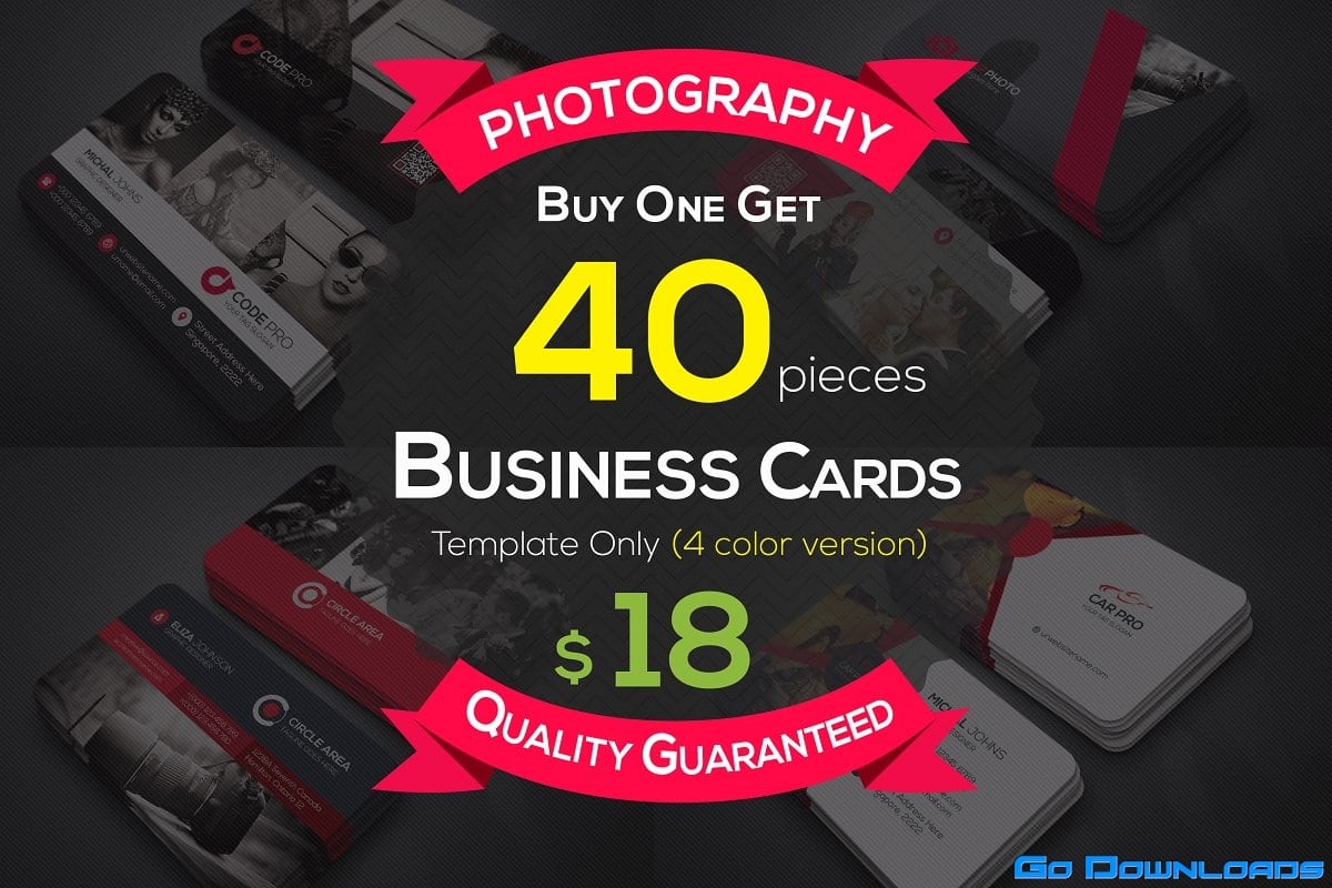 CreativeMarket 40 Photography Business Cards Bundle Free Download