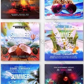 Dj Pool Summer Beach Party Instagram or Facebook Post Bundle Template PSD Free Download