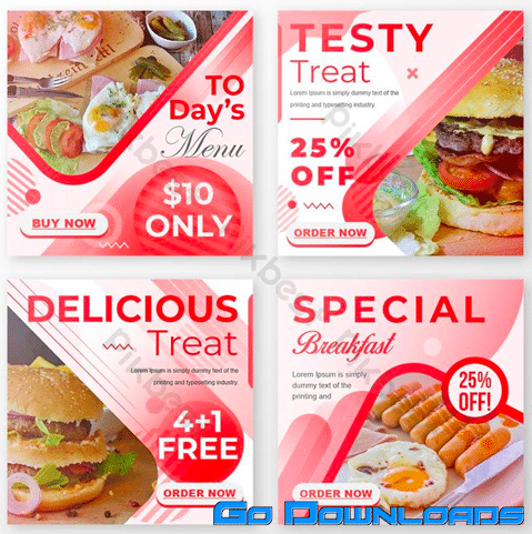 Testy Food Treat Social Media Marketing Post Bundle Design Template EPS Free Download