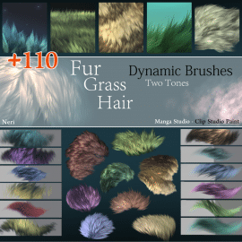 +110 Neri’s Dynamic Fur/Grass/Hair brushes for Manga Studio – Clip Studio Paint