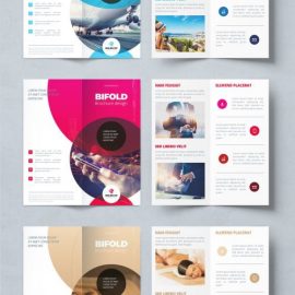 Blue Bifold Brochure Layout with Abstract Circles 357915893