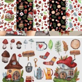 Forest Houses Watercolor Set 4392575