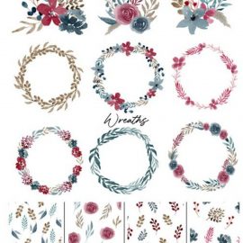 Navy & Burgundy Hand Painted Watercolor Clipart PNG Free Download