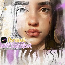 Portrait Watercolor Big BrushPack for Procreate by AvvArt Free Download