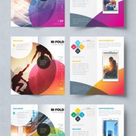 Purple Bifold Brochure Layout with Circles 357915949