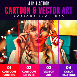 GraphicRiver – 4 in 1 Cartoon & Vector Art Photoshop Actions 26724317