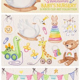 Watercolor Baby Nursery Clip Art Set 4123751