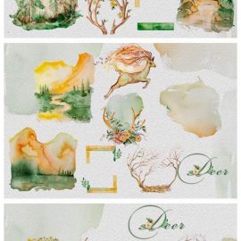 Watercolor Deer Clipart Set 4185014