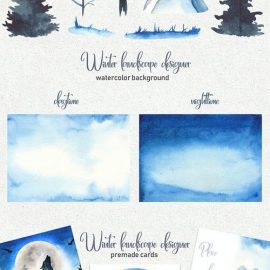 Watercolor Winter landscape designer