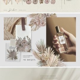 Dried palms flowers and leaves watercolor set Free Download