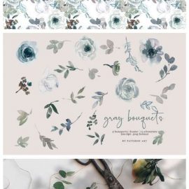 Gray and White Watercolor Florals Free Download