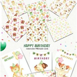 Watercolor Happy Birthday Dog and Cat Clipart Free Download