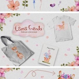 Watercolor Lama Illustration SET Free Download