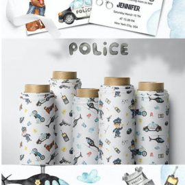 Watercolor Police Clipart cards patterns Free Download