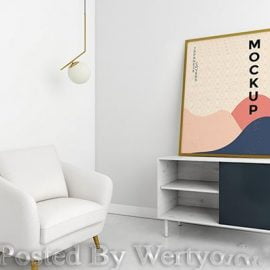 Front view living room assortment with frame mock-up Free Download