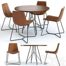 West Elm Jules Table and Slope Chairs 3D model Free Download