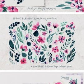 Floral Watercolor Collection Pink Green 4743609 Free Download