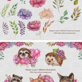 Watercolor Flowers and Animals Set 4974977 Free Download