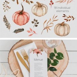 Watercolor Pumpkins Antlers Feathers 4969654 Free Download