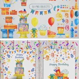 Happy Birthday Watercolor Set 5869635 Free Download