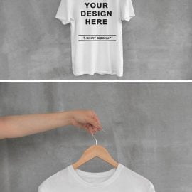 White T-Shirt on Hanger with Concrete Background Free Download