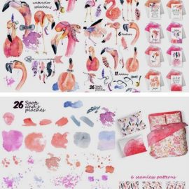 Boho Flamingo Watercolor Set 6217398 Free Download