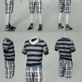 Male Casual Outfit 40 Shorts Shirt Footwear Low-poly 3D model Free Download