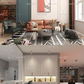 Modern duplex living room & dining room Free Download