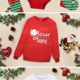 4 Christmas RED WHITE Baby Shirt Mock Up 6919285