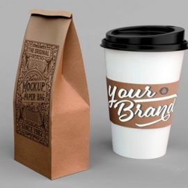 Coffe cup and paper bag