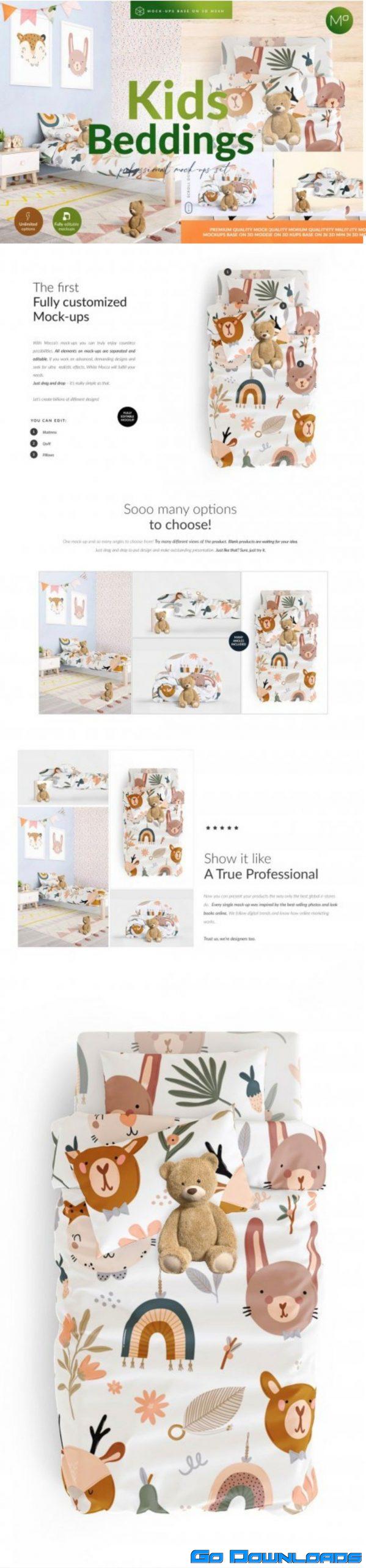 CreativeMarket Kids Beddings Mock-ups Set on 3D 5579996 Free Download