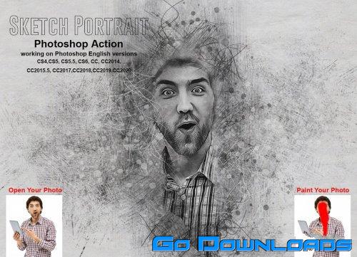 CreativeMarket  Sketch Portrait Photoshop Action 5552041