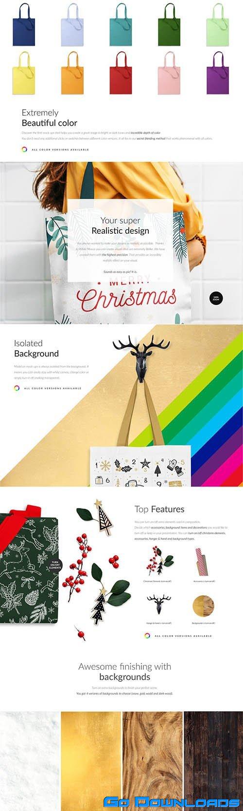 CreativeMarket Xmas Tote Bag Mock-ups 5707013 Free Download