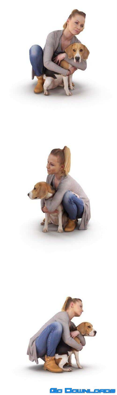 Girl With Beagle 3D model Free Download