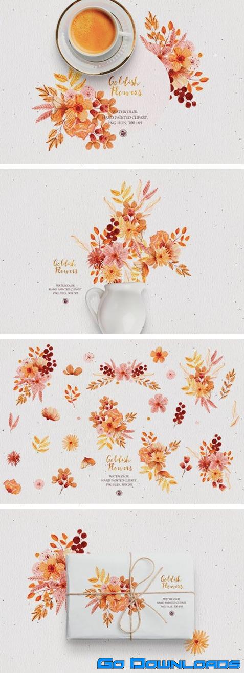 Goldish Flowers Watercolor Floral Set 6949139 Free Download