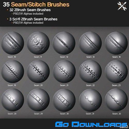 Gumroad ZBrush 35 Seam/Stitch Brushes Free Download