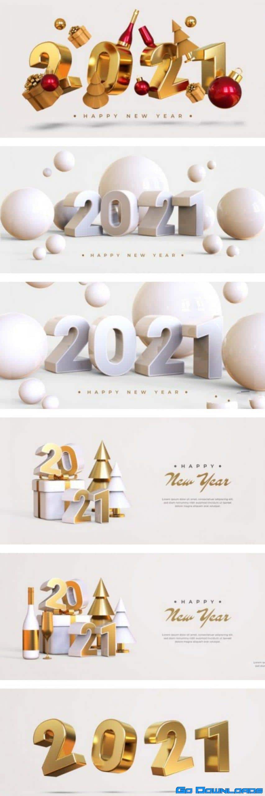 Happy new year 2021 with 3d objects Free Download