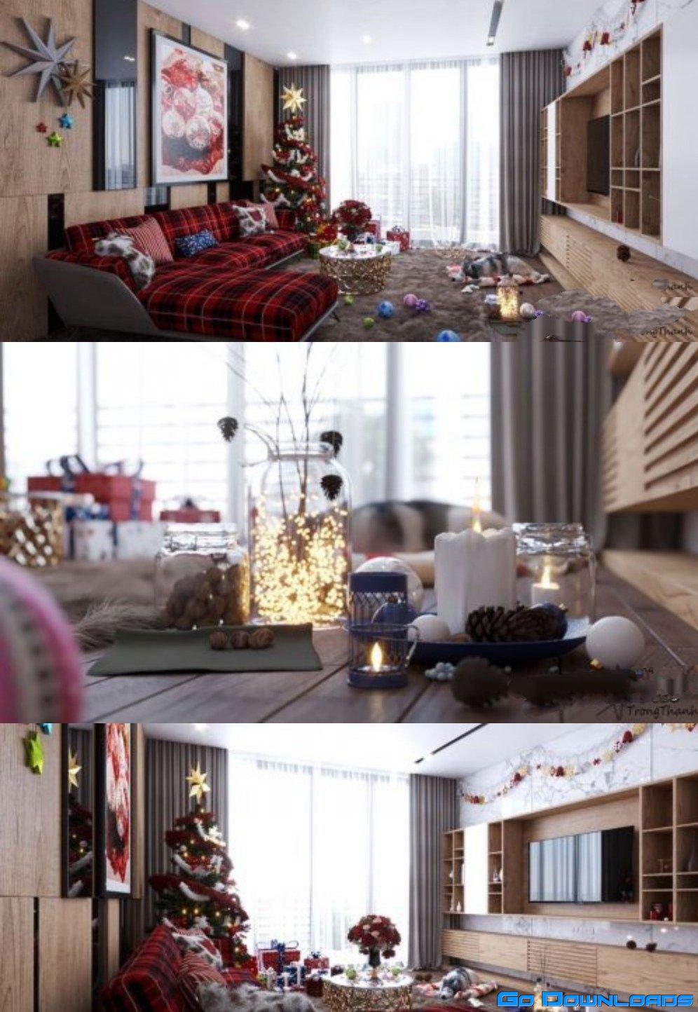 Livingroom Christmas Scene Sketchup Free Download