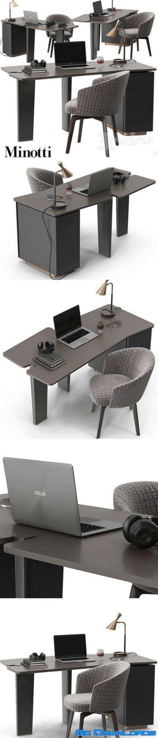 Minotti Jacob desk set 3D Model Free Download