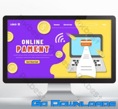 Online secure payment landing page design laptop bills Template PSD