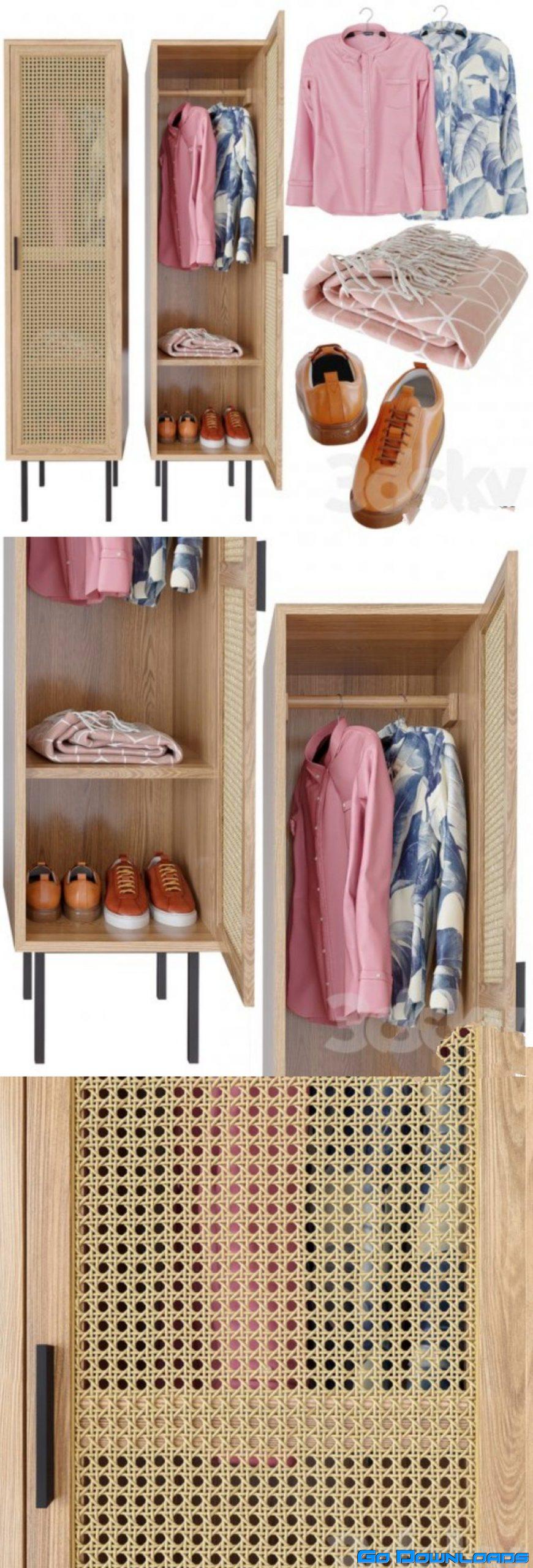 WASKA Wardrobe with hangers with 1 wicker door Free Download