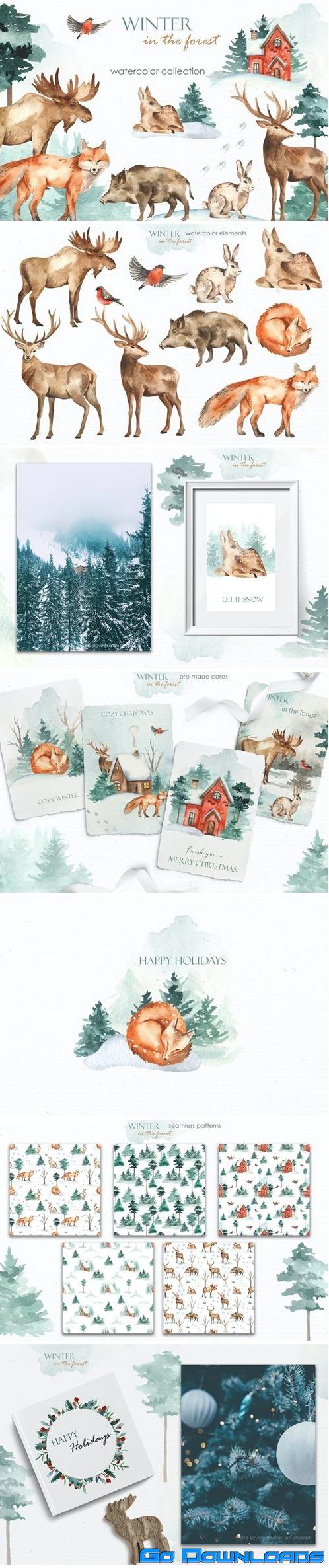 Winter In The Forest Watercolor Free Download