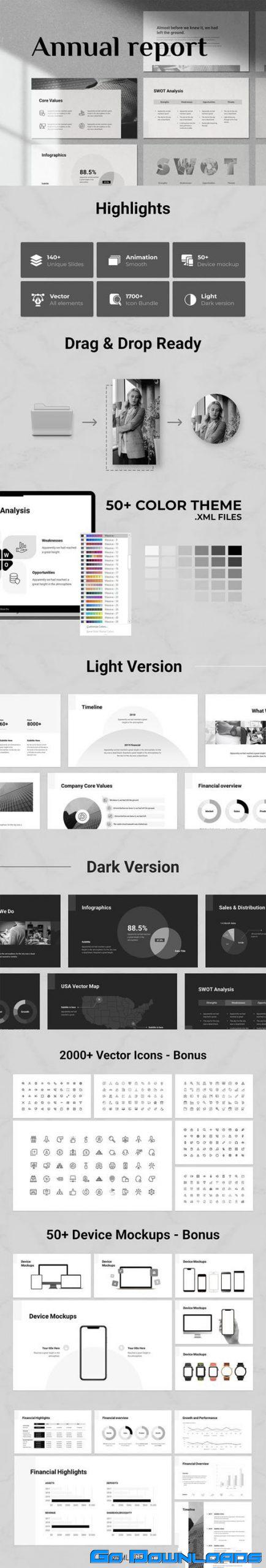 Annual Report PowerPoint & Google Slides Presentation Templates ( Light & Dark ) Free Download