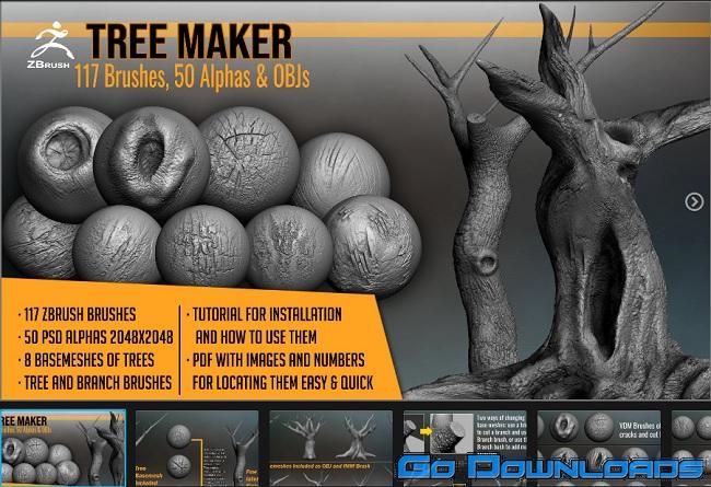 Artstation Tree Maker 117 ZBrush Brushes 50 Alphas and 8 Tree Basemeshes Free Download