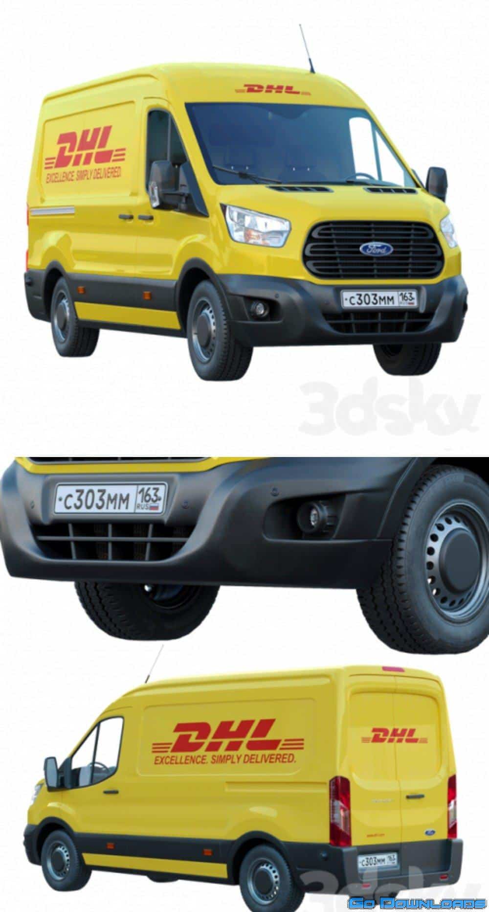 Ford Transit DHL 3D Model Free Download