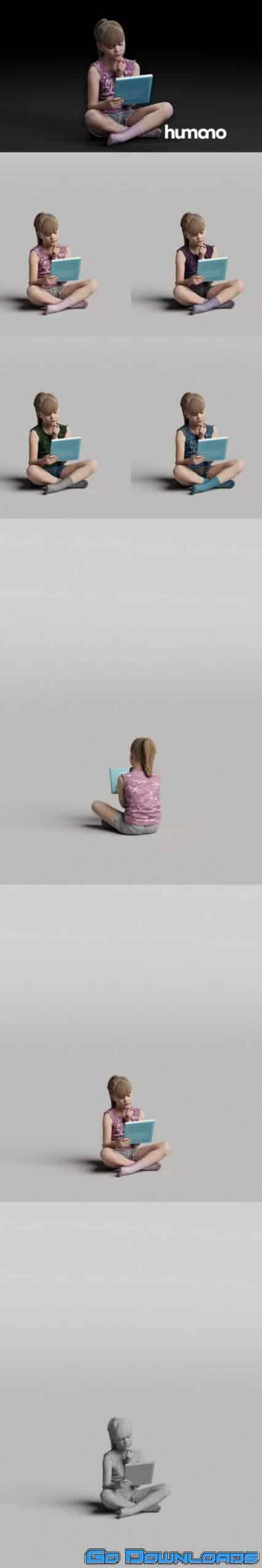 Humano Girl Sitting and reading a book 0509 3D model Free Download