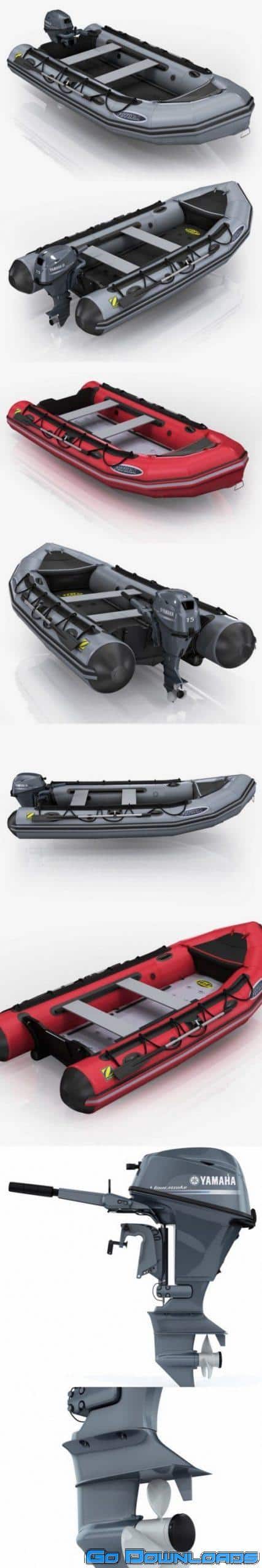 Turbosquid Inflatable boat Zodiac Mark-2 and Yamaha F15 portable outboard 3D model Free Download